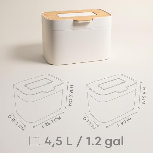 Countertop Compost Bin 'Elin' with Wooden Lid & Filter - 1.2 Gallon, Odor-Free, Dishwasher Safe, Bamboo Off-White