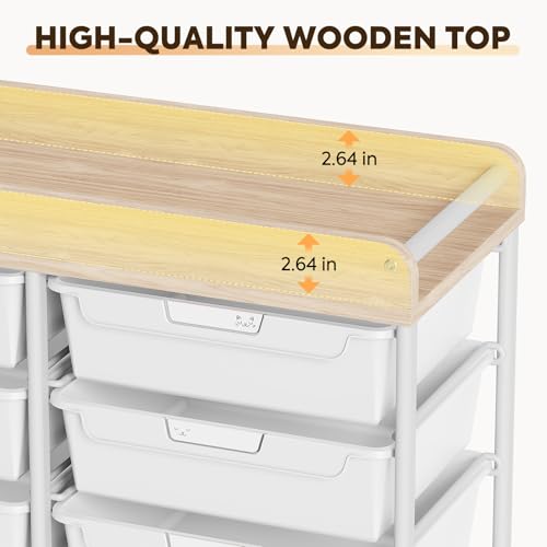 TOOLF White 10 Drawer Mobile Craft Storage Cart with Wood Top