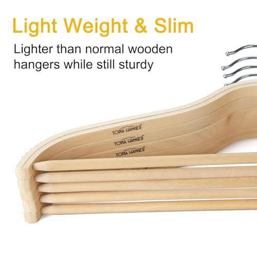 30-Pack Wooden Hangers with Non-Slip Rubber Grips and Pants Bar - Lightweight Clothes Hangers