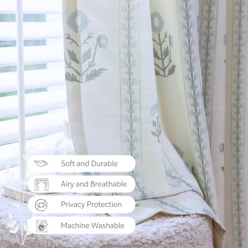 DrapePalette Antique White Floral Linen Curtains 30x96 Inch, Pack of 2 - Elegant Pinch Pleated Drapes for Living & Bedroom
