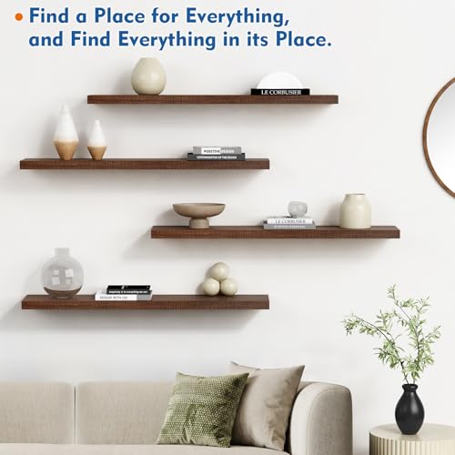 Harwaya 36-Inch Dark Walnut Floating Shelves Set of 2 - Wall Mount Storage & Decor