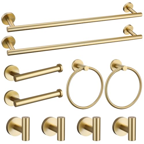 Brushed Gold Bathroom Towel Bar Set - 10 Pieces Wall-Mount Rack Accessories