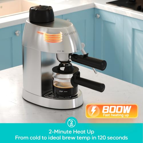 Casabrews 4-Cup Espresso Coffee Machine with Milk Frother - 3.5 Bar Pressure
