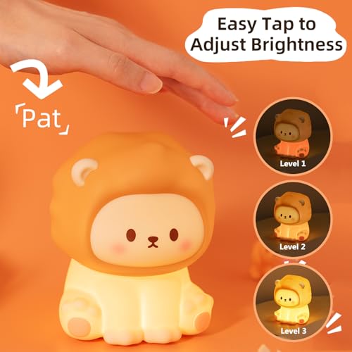 Cute Lion Cartoon Nursery Night Lights, Big Cat Design Safe Silicone Soft LED Nursery Lamp for Toddler Room Decoration