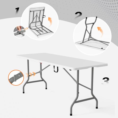 VINGLI 6-Foot Portable Folding Plastic Table Set - 2 Pack, Indoor & Outdoor