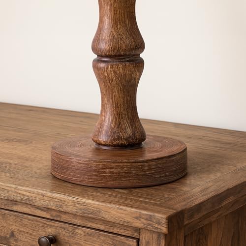 Small Rustic Table Lamp Set of 2 - Light Walnut Farmhouse Nightstand Lamps