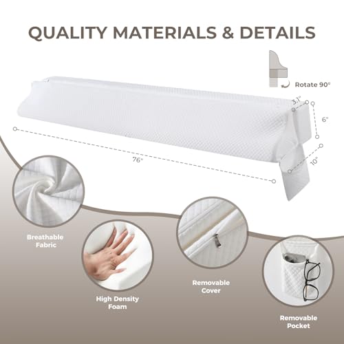 Couzssyhi White King Size Bed Wedge Gap Filler 76x10x6 Inch Adjustable Pillow