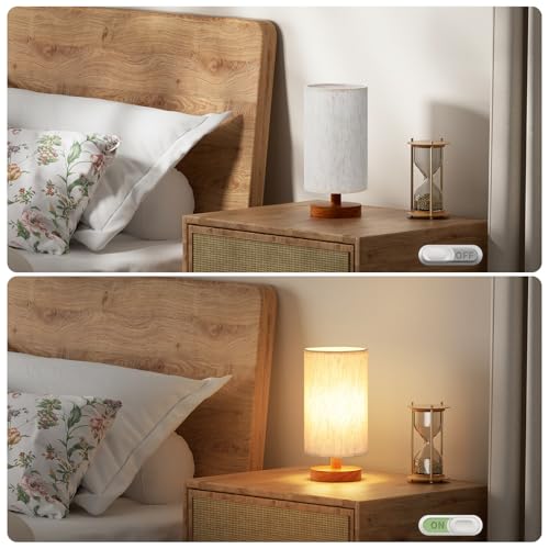 Fenmzee Cream Shade Small Desk Lamps Set of 2 with Walnut Bases, 9-Inch, Inline Control