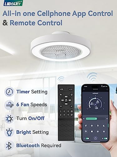20 Inch White Low Profile Bladeless Ceiling Fan Light - Dimmable LED & Remote Control