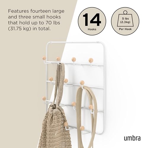 Umbra Estique Over-the-Door Coat Rack with 14 Hooks – Modern Wall & Door Organizer, White/Natural