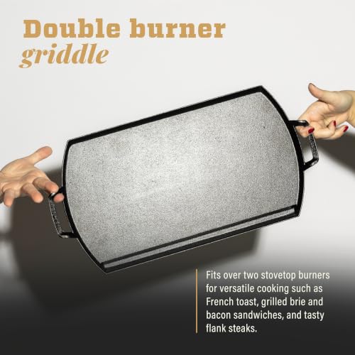 Lodge Blacklock 10x20 Inch Cast Iron Double Burner Griddle - Lightweight, Nonstick, Made in USA