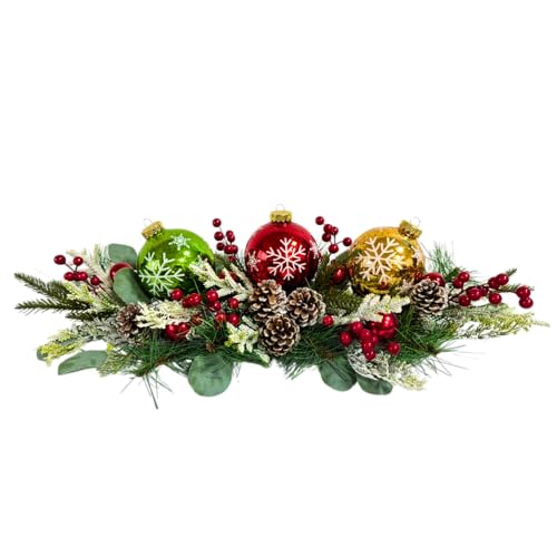 Lighted Christmas Centerpiece with Snowflake Ornaments, Holiday Decor
