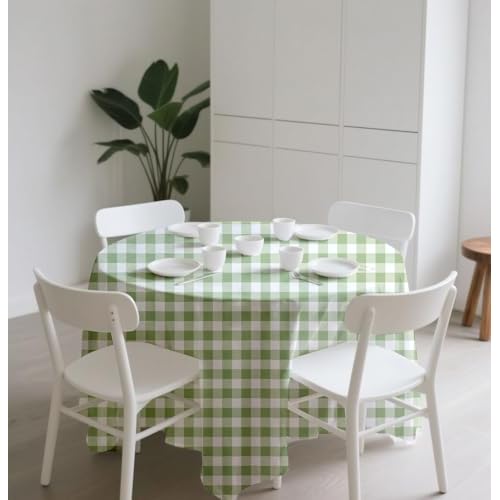 HEIPINIUYE 3 Pack Sage Green Gingham Tablecloth Disposable 84 x 84 Inch Sage Green and White Plaid Plastic Table Cover Disposable Round Table Cloth for Party Birthday Picnic Checkered Tablecloths