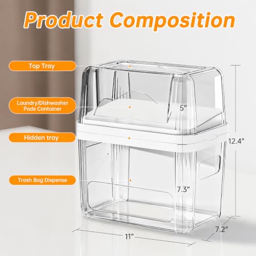 White 2-in-1 Trash Bag & Laundry Pod Dispenser Under Sink Organizer