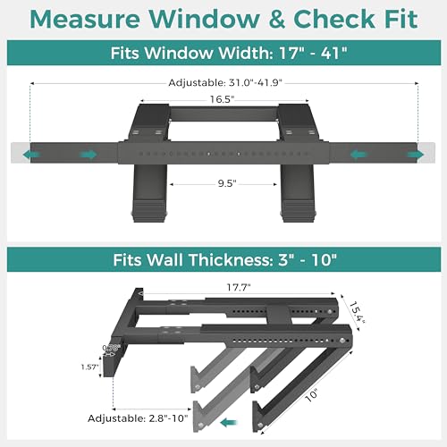 No-Drilling Window Air Conditioner Support Bracket - Black, Fits 17-41" Windows