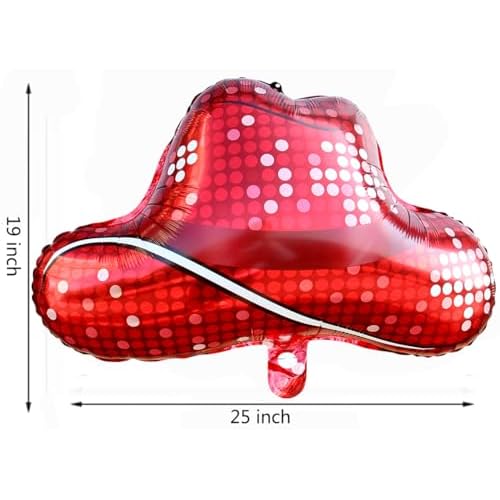 Western Disco Cowgirl Hat Balloons 25" Red Cowboy Hat Helium Balloon 2pcs Cowgirl Hat Foil Balloons for Girls Western Themed Birthday Party Decorations Supplies