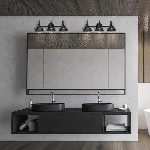 Barnyard 3-Light Vanity Light - Matte Black with White Interior Shades - Dimmable Bathroom Fixture