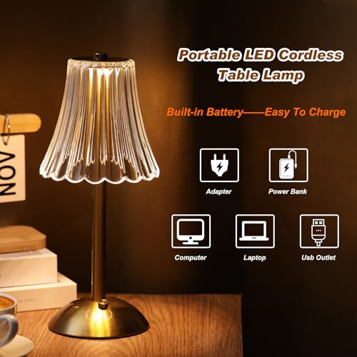 Liliful Cordless LED Touch Table Lamp - Gold and Rose Style, 4 Pack