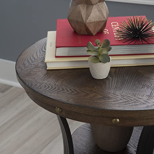 Powell Franklin Small Side Table with Woodgrain Top & Vintage Brass Detailing