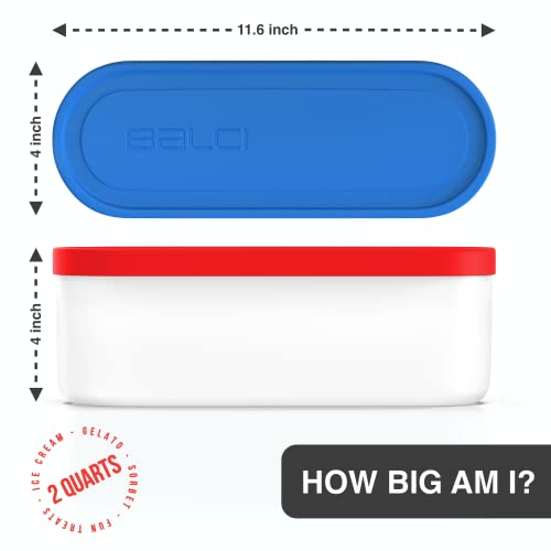 BALCI 2 Quart Ice Cream Containers Set of 2 - Blue & Red Reusable Freezer Storage