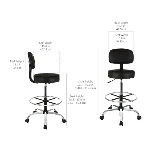 Adjustable Drafting Stool with Footrest and Swivel - Black