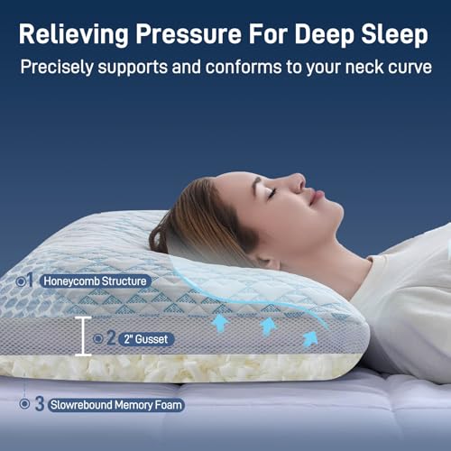 Queen Size Adjustable Shredded Memory Foam Pillow Set of 2 - Hypoallergenic Bamboo Viscose Cover