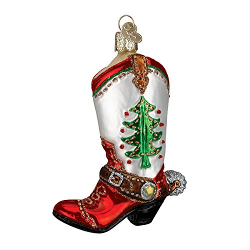 Christmas Cowboy Boot Glass Ornament - Old World Handcrafted Holiday Decor