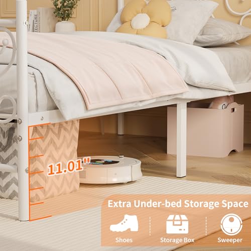 Twin Bed Frame with Butterfly Headboard and Footboard - White, Space-Saving Design