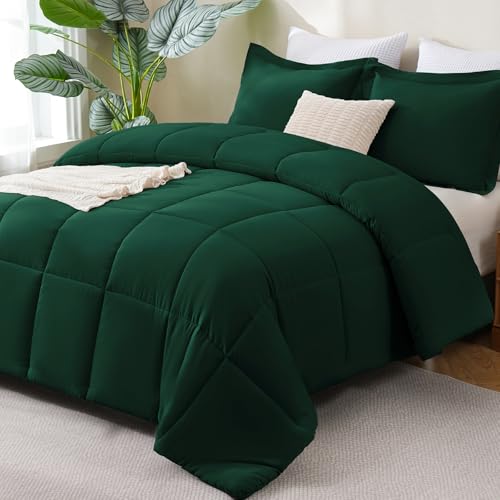 CozyLux Oversized King Comforter Set - Emerald Green, 3-Piece Box-Stitched