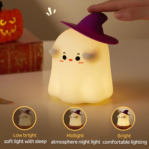 Ghost Night Light, Halloween Decor Cute Kids Night Light Magician Lamp Silicone Nightlight Rechargeable Table Lamp Dimmable Nursery Baby Nightlights Room Decor Christmas Halloween Gifts Cool Gadgets
