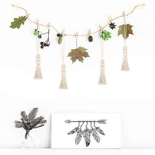 Wood Bead Garlands,Farmhouse Beads Tasels,Rustic Country Decor Prayer Beads for Home Door Knob Decor