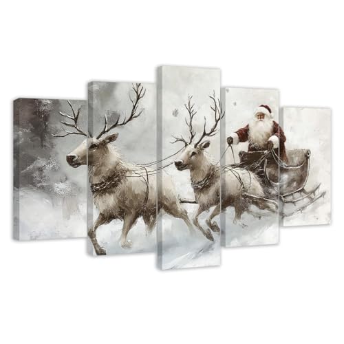ZXHYWYM Christmas Wall Art Canvas Prints Santa Reindeer Winter Scene Framed 10x16/20/24in - White