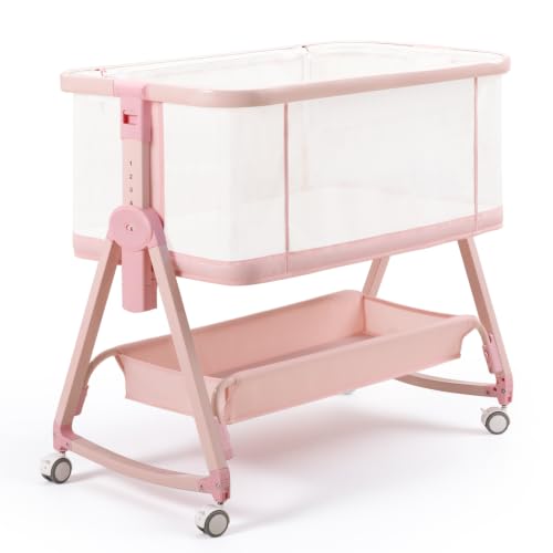 Baby Bedside Sleeper Bassinet with Storage Basket & Wheels - Pink - Variation of THIS listing