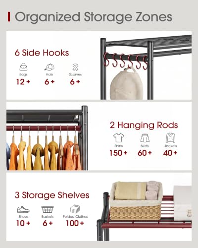 Large Black Clothes Rack with Shelves & Wheels - Multi-Functional Wardrobe Organizer