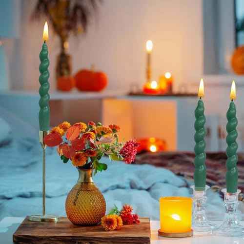 Spiral Taper Candle H7.8inch,Set of 2 Tapered Candles, Smokeless,Long Candle,Conical Stick Candles, Home Dinner, Party, Wedding, Halloween, Christmas (2, Green, 2pc20cm)