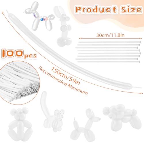260 Balloons 100Pcs White Long Balloons for Tying Balloon Arch, Thickening Latex Twisting Balloon Animal Garland Modeling Wedding Birthday Christmas Party Decorations