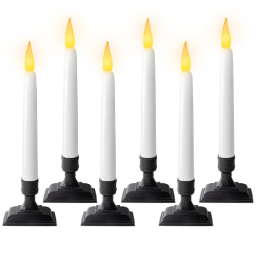 Meigic Black 6-Piece 8-Inch Dusk-to-Dawn Flameless Window Candles with Holders