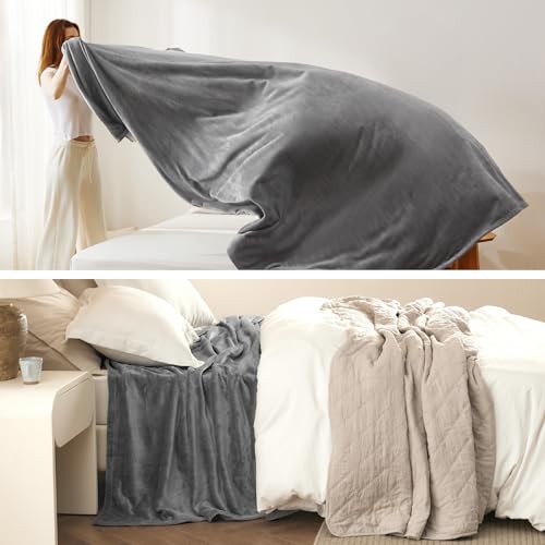 Grey Large Size Fleece Bed Blanket 120x120 Inches Cozy Soft Microfiber