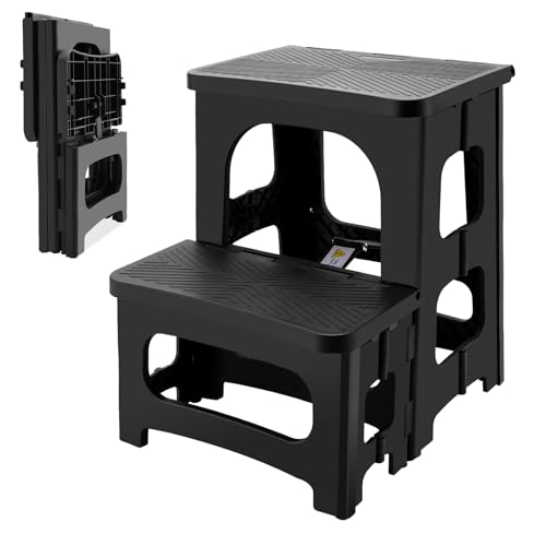 Foldable 2-Step Stool for Adults, Non-Slip Collapsible Footstool for Home & Office