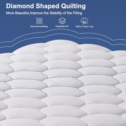 LEISURE TOWN White Queen Cotton Mattress Pad Fitted Quilted Cover