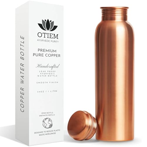 Copper Water Bottle 34 Oz with Smooth Finish - Reusable, Leak-Proof Drinking Bottle