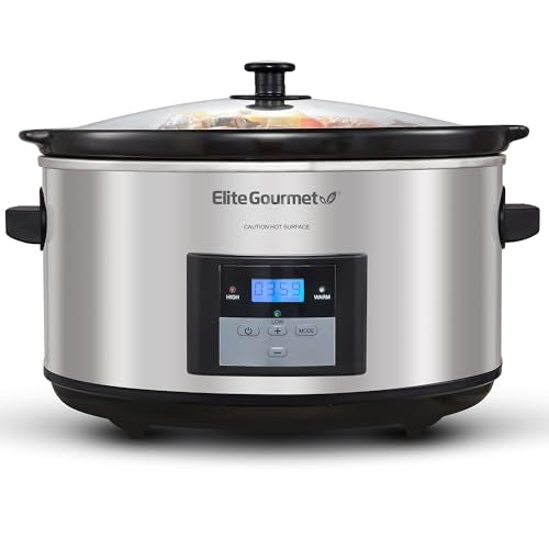 Elite Gourmet 8.5 Qt Digital Slow Cooker - Stainless Steel/Black Programmable