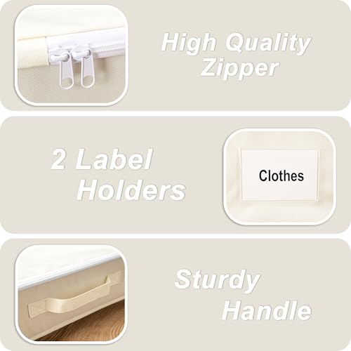 Beige Under Bed Storage Containers with Wheels - 2 Pack with Label Holders, Large Capacity, Dustproof Cover (30.71x15.7x7.28 in)