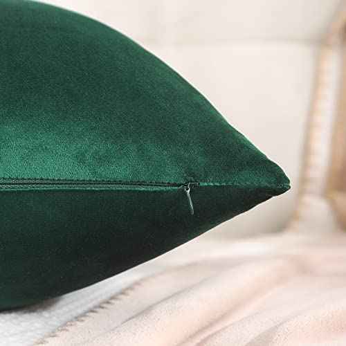 Tosleo Christmas Green Velvet Splicing Throw Pillow Covers 22x22 Inche Pack of 2 with Gold Leather,Soft Decorative Pillow Cover Farmhouse Couch Pillow Case Square Cushion Case