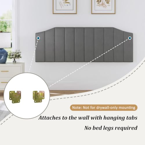 Velvet King Headboard Wall Mount - Dark Gray, Modern Design, Bed Frame Compatible