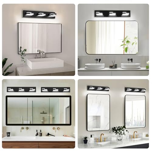 Black Dimmable 3-Light Bathroom Vanity Light 22-Inch with Rotatable Acrylic Heads