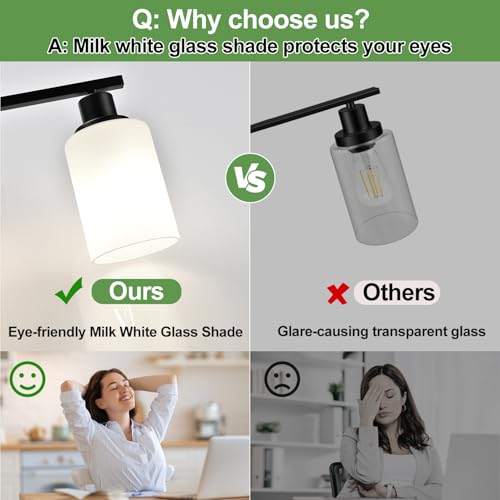 Matte Black 5-Light Bathroom Vanity Light Fixture with Milky White Shades — Over Mirror, Modern Wall Lamp