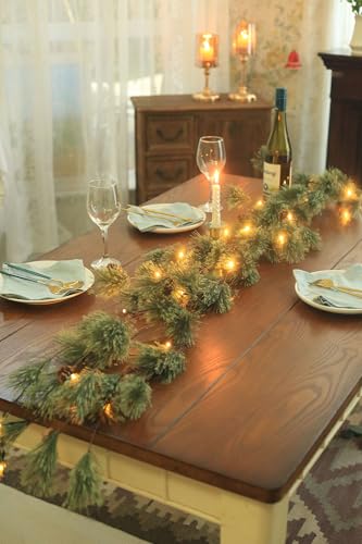 IDOGliitte 6.4ft Lush Green Smokey Pine Christmas Garland with Lights