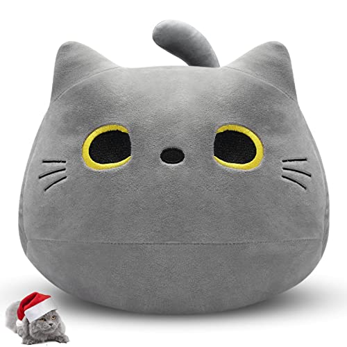 Gray Cat Plush Pillows Toys, 12inch Kawaii Gray Cat Stuffed Animals Plush Toys, Cute Soft Cat Plushie Stuffed Kitten for Birthday Valentines Gifts Home Car Decoration