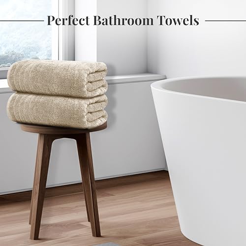 Extra Large Beige Bath Towels 4 Pack 30 x 60 Inches - Soft Cotton, Lightweight